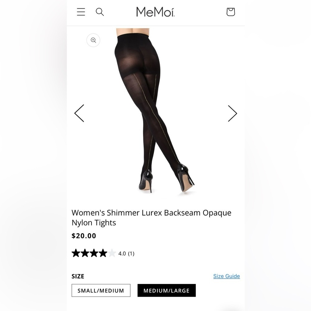 Memoí Fashion Tights with Silver Foil Back Seam Black Size M/L NEW